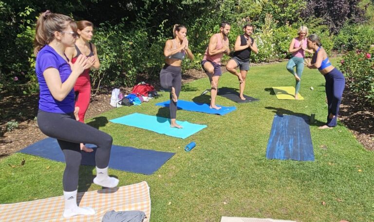 Outdoor yoga class at Rosendale Allotments South London