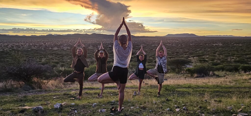 Sunset yoga in Namibia